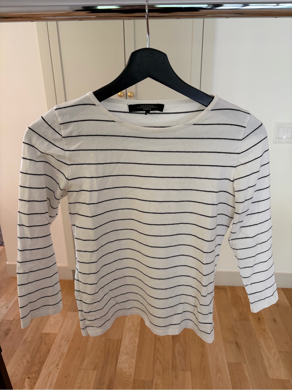 MaxMara Weekend Striped Boatneck Top in White and Black